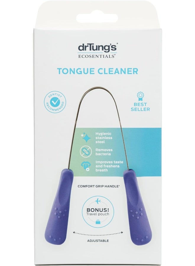 drTung's Stainless Steel Metal Tongue Scraper - Tongue Cleaner for Adults, Kids, Helps Freshen Breath, Easy to Use Comfort Grip Handle, Comes with Fabric Travel Pouch - Image 1
